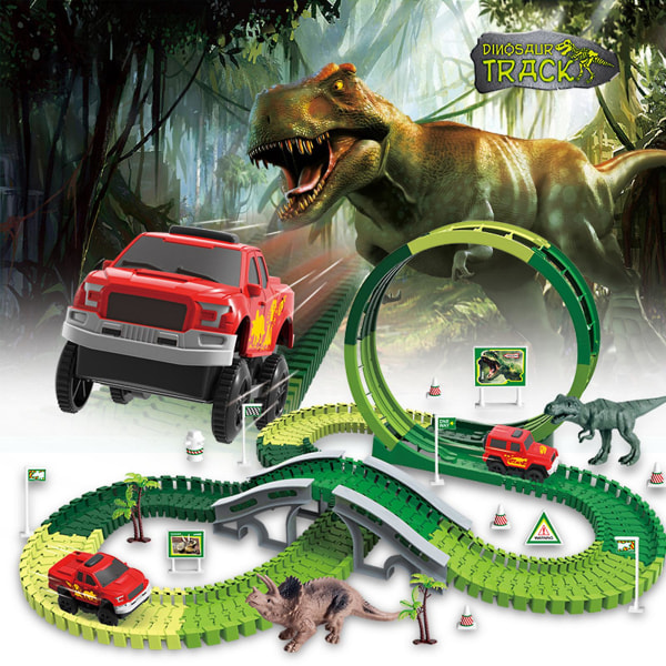 Joustava dinosaurusleluradat sarjoilla, silloilla, rampeilla ja sähköautoleluilla taaperoille db A1
