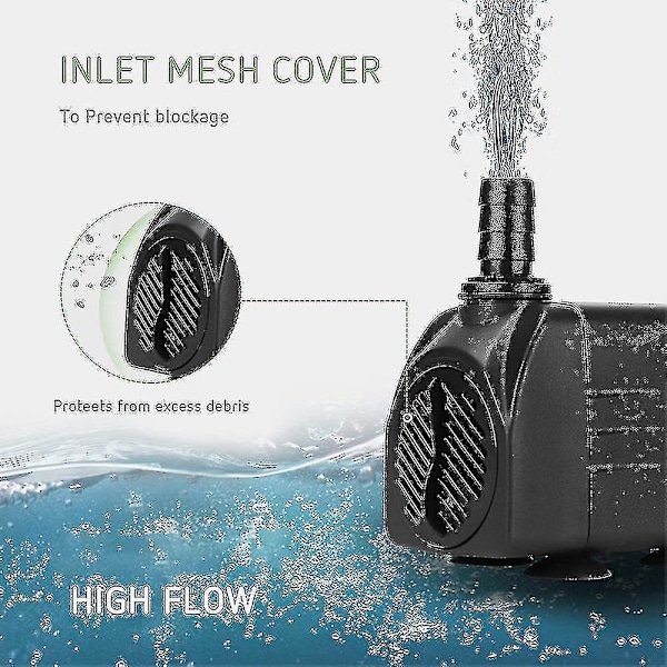 Ultralyd Stille Vannpumpe Med Fontene Pumpe Med 5ft Strømkabel, 3 Dyser Db EU Plug  45W