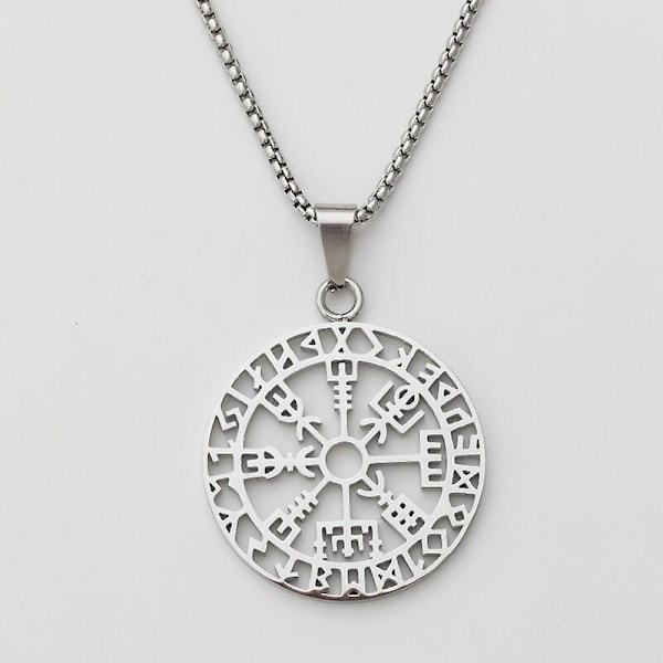DB Vegvisir Viking Runhalsband Rostfritt Stål För Män Mode Silverfärg Lyckoamulett Rund Hängsmycke Smyckesgåva
