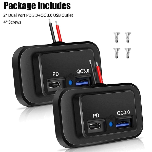 2 kpl 12v/24v Rv Usb-pistorasia, kaksois Pd3.0 Type-c (usb C) & Quick Charge Qc3.0 Usb-a Porttipaneeli C