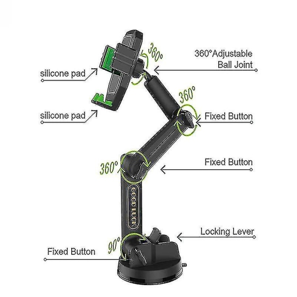 Vindruta Biltelefon Hållare Montering För Bil Lastbil, Universal Lång Arm Stark Sug Telefon Hållare Stand