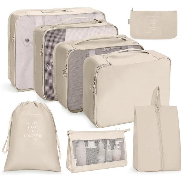 8 st packningskuber för resväska Lätt bagage packning arrangörer packningskuber för resetillbehör DB Beige