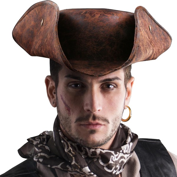 Piratmössa - Brun Distressed Faux Leather Vintage Wrinkle Hat