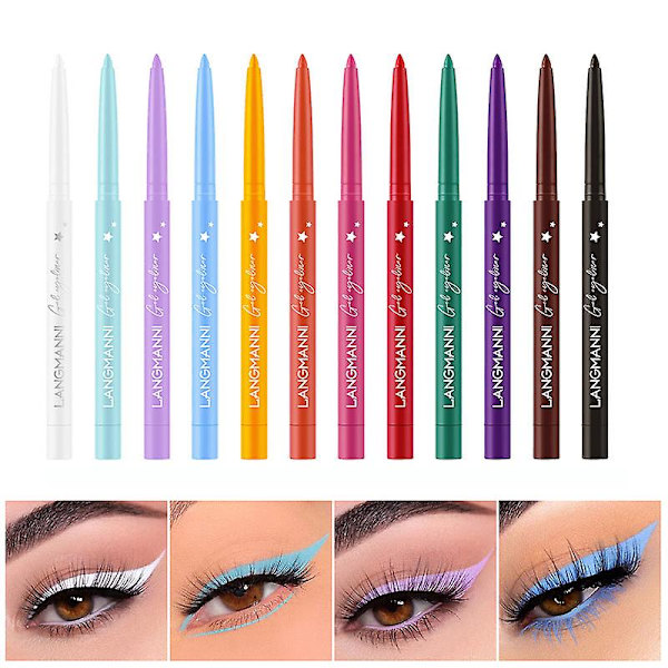 12-färgad eyeliner-set matt eyeliner penna vattentät färgglad flytande eyeliner-kit