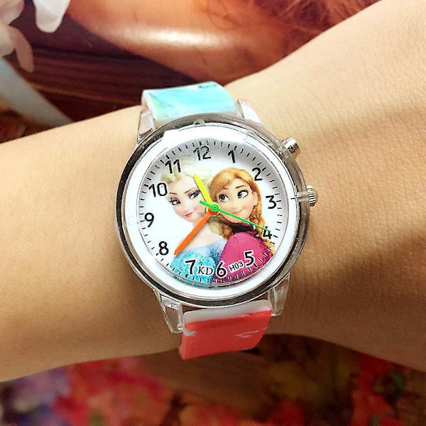 Barn Flickor Cartoon Elsa Anna Klocka Luminous Led Blinkande Silikon Bälte Klockor [DB] Red