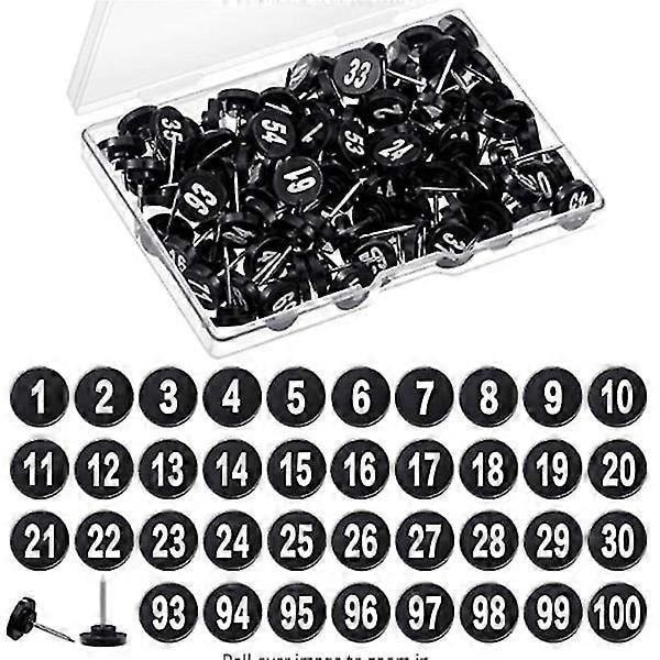 100 kpl Numeroidut Karttaneulat Numeroidut Karttaneulat Valokuvaseinän Koristeluun Ilmoitustaulut Musta Musta [db]