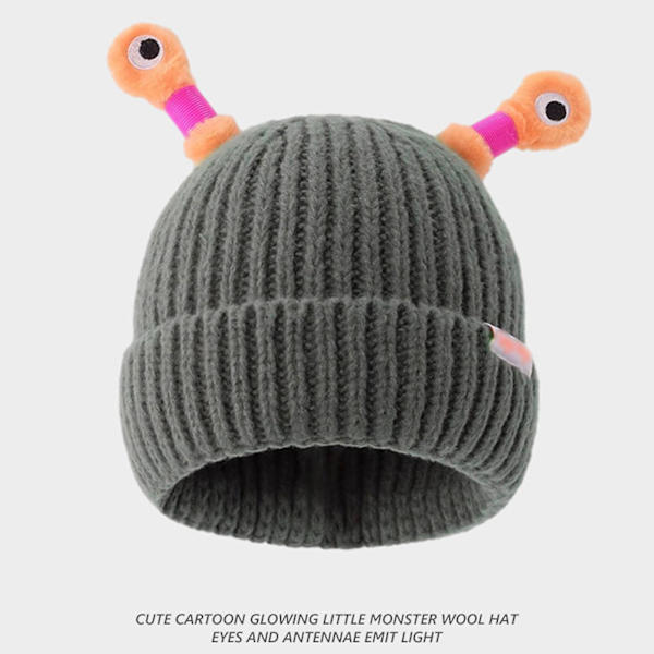 Monster Tentacle-hatt, Söt Ljusande Liten Monster Stickad Hatt, Vinter Förälder-barn Söt Ljusande Liten Monster Hatt [DB] Dark grey