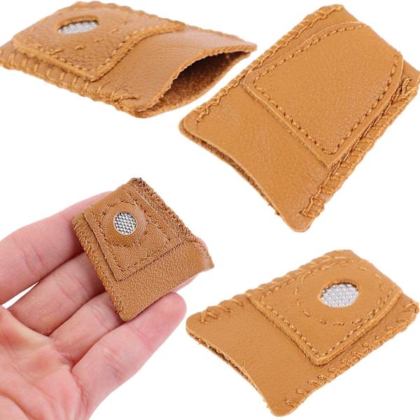 6-pack fingerborg av läder för sömnad, fingertoppsskydd, verktyg för stickning, quiltning, nålplattor, nålpartner [db] brown