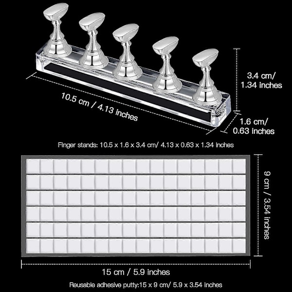 2 Set Akryl Nagelkonst Övningsställ Magnetiska Nagelspetshållare Tränings Fingerneglar Displayställ Gör-det-själv Nagel Kristallhållare [DB] Silver
