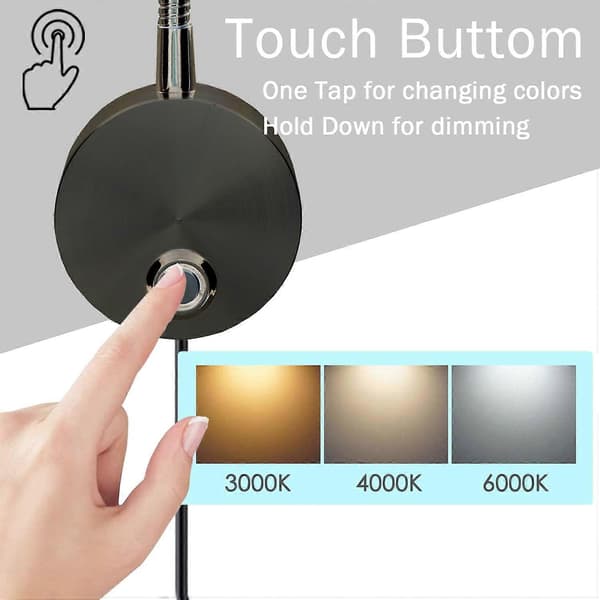 Væglampe til sengelæsning, 3W LED Touch Dæmpbar, 3 Farver [DB]