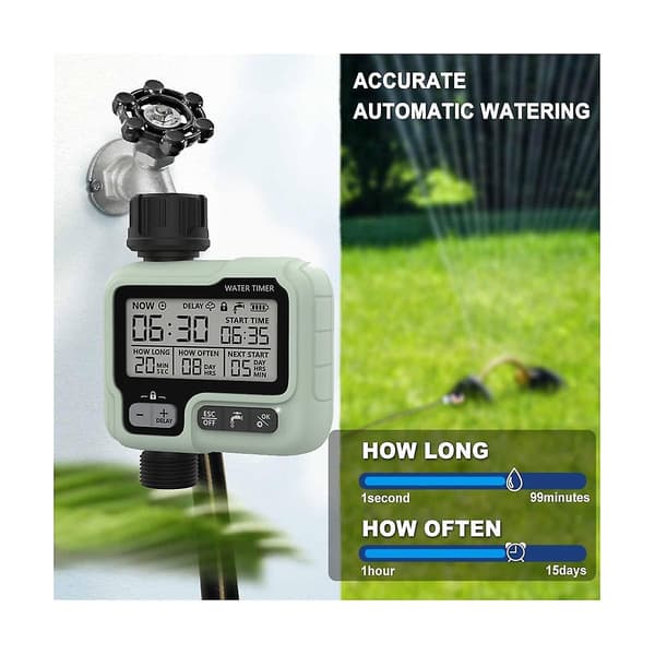 Digital Sprinkler Timer, Programmerbar Vanningstimer For Hageslange, Auto & Manuell Vanningskontroll F