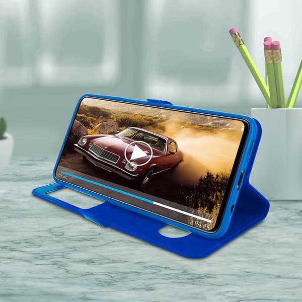 Galaxy A71 -kotelo, jossa on kaksi ikkunaa ja videon katseluteline [DB] Blue