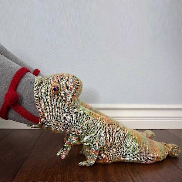 Unisex Jule-Strikket Krokodillehoved Sokker Sjove Varme Midtkalv Sokker db Chameleon