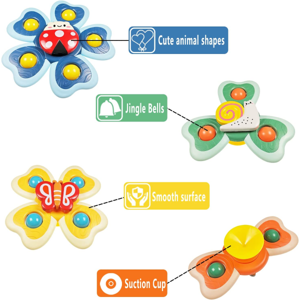 4 stk sugekopp spinning fidget leker for gutter og jenter i alderen 1-5, tidlig læring leker