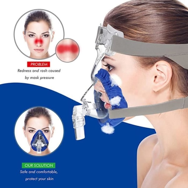 Blå återanvändbara CPAP-maskfoder, tygkomfortskydd, SAP-luftläckor, irritation