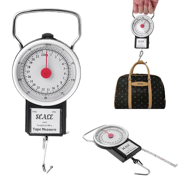Kannettava kalavaaka 50lb/22kg mittanauhalla Ripustuskoukku Vaaka Työkalu [DB] Black