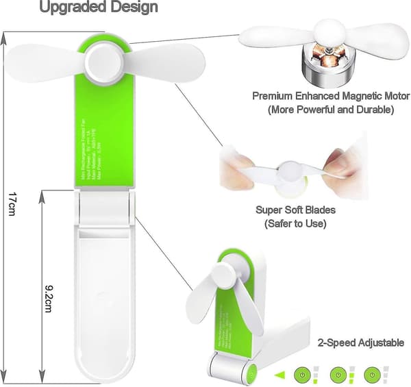 Mini sammenklappelig bordventilator, USB-genopladelig lille bærbar ventilator, personlig og let
