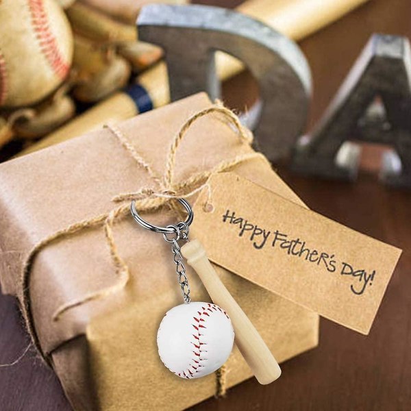 6-pakke Baseball & Wooden Bat nøkkelringer Baseball Party Favors For Baseball Themed Party, Birthday Par [DB]