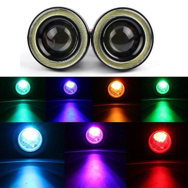 2 st bildimstrålkastare ängelögon halo ring runda LED-strålkastare universal körlampa [DB] Green 2.5 inch