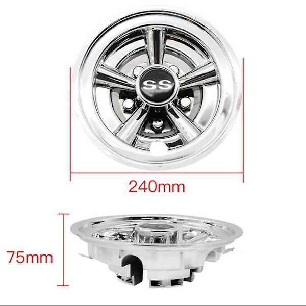 1 stk. Høyglans krom 8\" SS golfbilhjuldeksler, 5 eikers design navkapsler for golfbiler for Club Car, EZGO [db] Silver