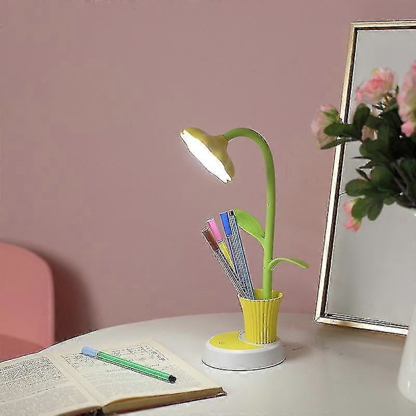 Skrivbordslampa för Barn, LED Skrivbordslampa, Dimbar Sänglampa med Touchsensor, Ögonvänlig Läslampa med Pennhållare, USB Uppladdningsbar Bordslampa för Barn (yello db