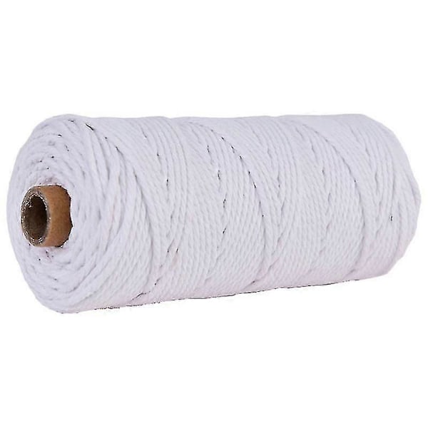 3mm 100m Makramé-snor, 4-trådet Tvunnet Bomullstråd Naturlig Bomullssnor Tau (beige) (d-583-a) CY [DB] White