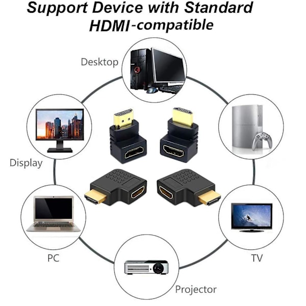 6st HDMI-kompatibel Adapter 270 90 Graders Rät Vinkel Guldpläterad 4k HDMI-kompatibel Hane Till HDMI-kompatibel Hona Konverterare För Monitor [DB] 6pcs