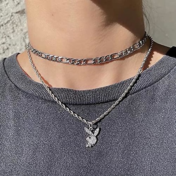 Stor kanin halskjede kanin anheng choker halskjede statement lang kjede halskjede for kvinner og menn db