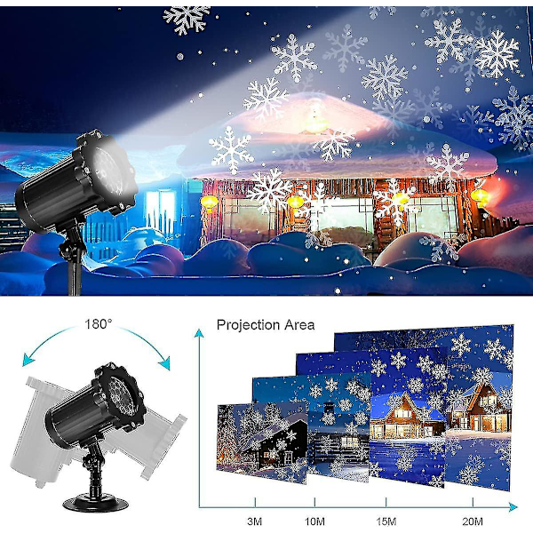 LED-projektori Joululamppu Lumisadevalo Kaukosäätimellä IP65 Vedenkestävä Ulko- ja Sisäjoulukoriste Lumihiutale LED Chris [DB]