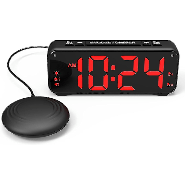 Vibrationsvækkeur, ekstra høj alarm til tungsovende, ekstra stort display til ældre med dobbelt alarm Sk {Db} Black