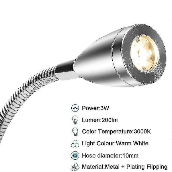 Skrivebordslampe med klemme, Sengelampe, fleksibel USB-lampe (varmt lys) db