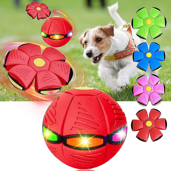 2023 Ny kæledyrslegetøj, flyvende tallerkenbold, flyvende tallerkenbold, hundelegetøj, flyvende tallerken til kæledyr, med 6 LED-lys[DB] Red