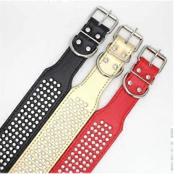 Strass PU Läder Hundhalsband 5 Rader Diamant Bling för Stora Hundar 5cm bred [DB] Black m(61x5.0cm)