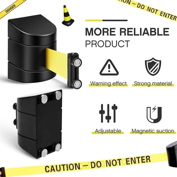 16,4 fot magnetisk veggmontert, innfellbar beltesperre, folkemengdekontroll veggbarriere fast sikkerhetsbelte med ABS-etui db BlackYellow