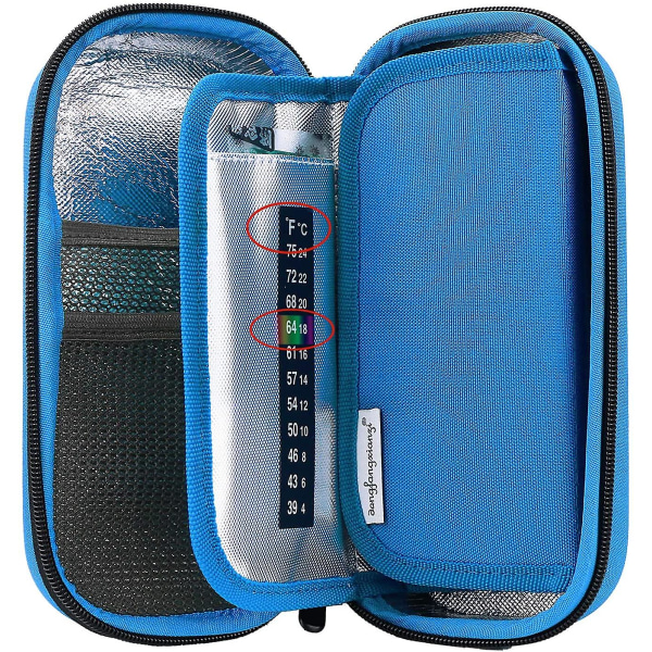 Rejsetaske til insulinkøler - praktisk medicinisoleret køletaske til diabetikere med 3 køler ispose (blå)