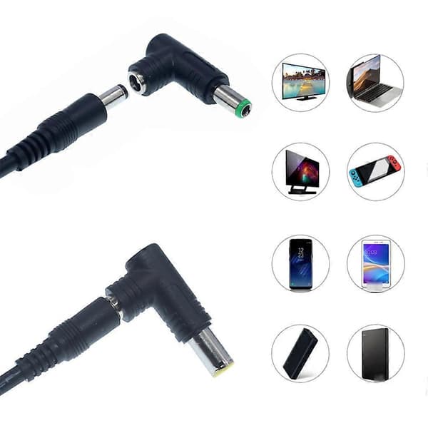 1 stk. 5,5x2,5 mm hun-jack til han-stik 90 grader DC strømstik adapter [db] 6.3x3.0mm