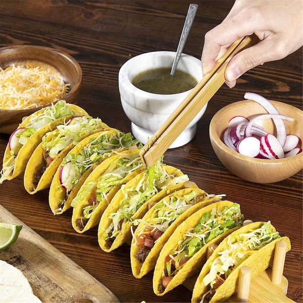 Bambus tacobakke med plads til 8, tacoskalholder giver mulighed for multi-brug madbakke charcuteribakke