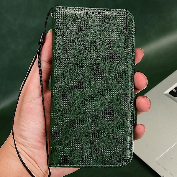 För Asus ROG Phone 7 5G Mobiltelefon Plånboksfodral PU Läder Präglat Triangel Ställ Skydd [DB] Green