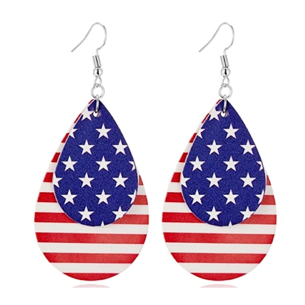 Amerikanske flagg øredobber dame skinn øredobber søte dråpeflagg 4. juli anheng øredobber