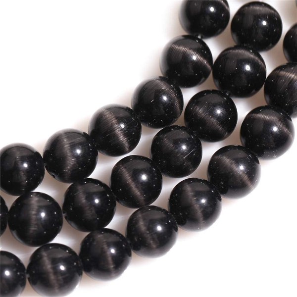 4 mm svart kattöga runda ädelstenspärlor: halvädla lösa pärlor för smyckenstillverkning
