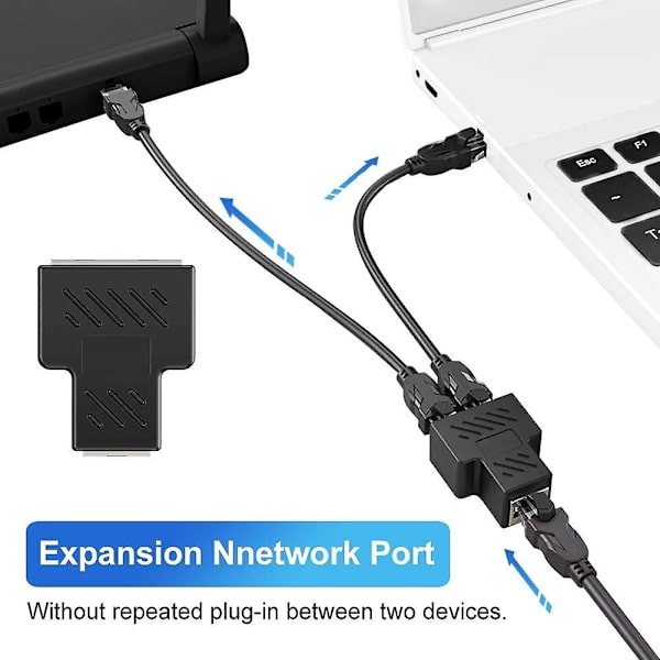 Rj45 Splitter-kontakter Adapter, 1 til 2 Dual Socket Hub-grensesnitt for Cat5 Cat6 Cat7-kabler