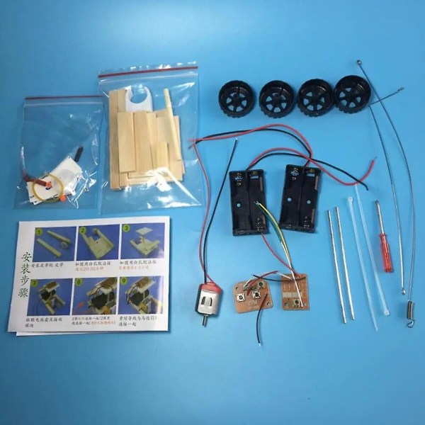 Gør det selv trådløs fjernbetjening Racing Model Kit Træ Børn Fysisk Videnskab Eksperimenter Legetøjssæt Samlet bil Uddannelsesgaver[DB] SPAIN