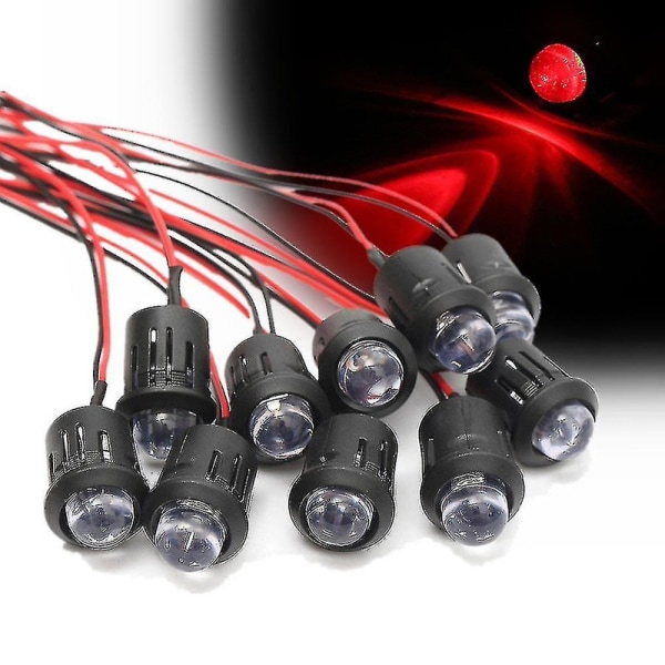 10 kpl/ set 12v 10mm valmiiksi johdotettu jatkuva led Ultra Bright Water kirkas polttimokaapeli 20cm esijohdotettu led [DB] Red