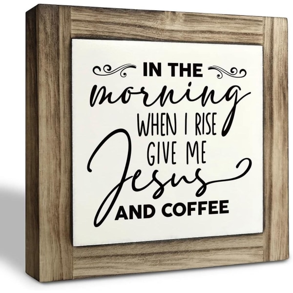 "Give Me Jesus and Coffee" Puinen laattakyltti - Sisustus keittiöön, kahvinkeitin (5,9 x 5,9 tuumaa)