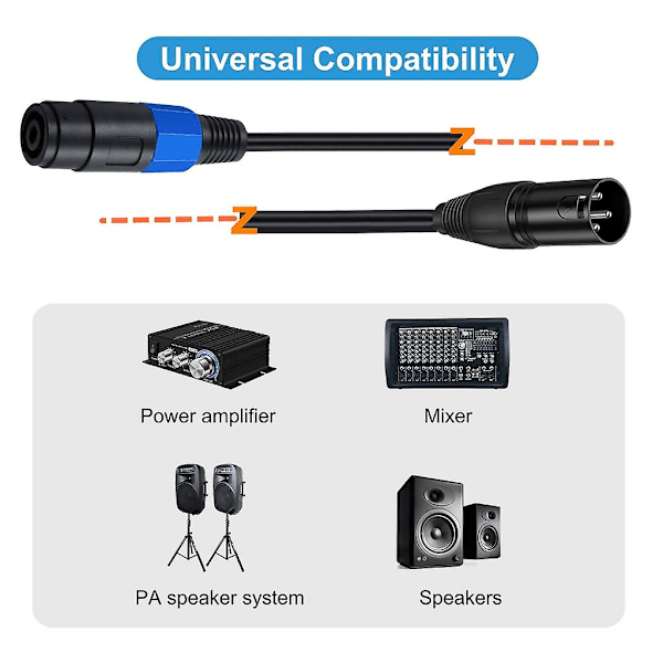 Speakon til XLR Han-kabel Speakon Stik Hun til XLR Han Forlængerkabel med Twist Lock til Studio Mikrofon DB