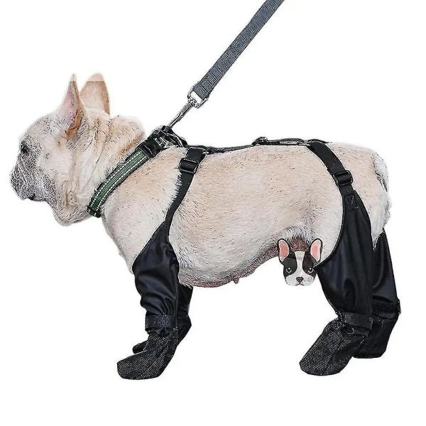 Vandtætte justerbare hundesko til kæledyr, åndbare sko til udendørs gåture, bløde franske bulldog-sko, kæledyrspotebeskyttere [DB] Black S 60x68cm