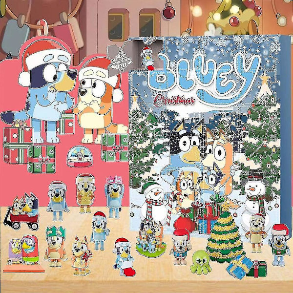 24 stk Julekalender med Bluey, 2024, Jul 24 Dagers Nedtelling, Søte Tegneseriefigurer Bluey Valpefigurer Dukke Jule Strømpe {db}