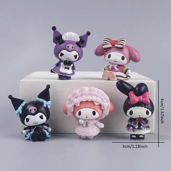 5 kpl/setti Sanrio Kuromi My Melody Anime-toimintahahmot, PVC-mallihahmojen kokoelma, kakunkoristelu lapsille ja tytöille lahjat Db