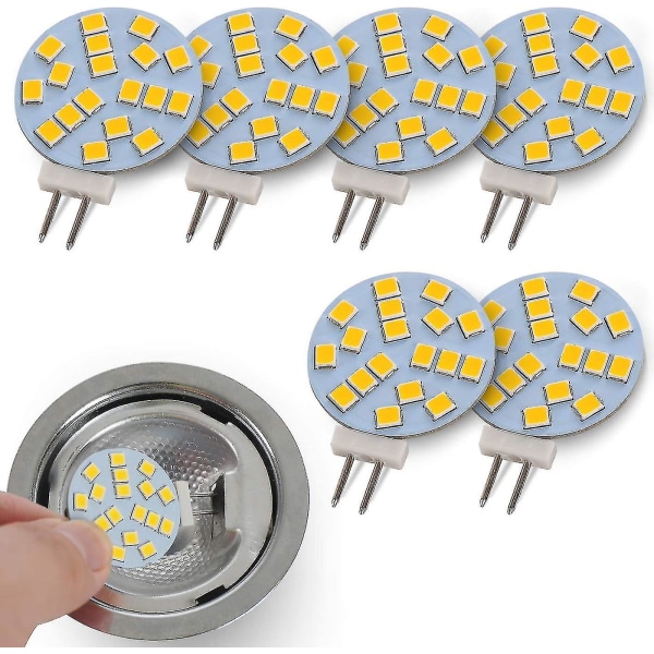 Varme hvide G4 runde LED-lamper, 2W erstatter 20W base halogenpære, 12V AC/10-30V DC, G4 lyskilde til indbygget underskabsbelysning, 6 stk Db
