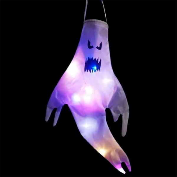 Rl Halloween glödande spöke vindsocksflagga med led ljus fest hängande dekor